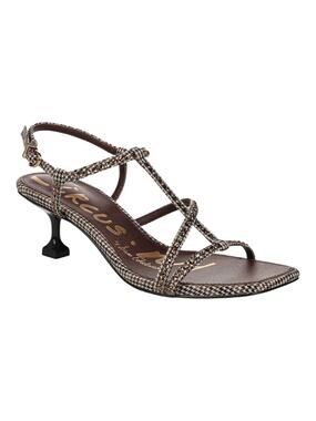 Circus Women's Jaida Glitz Strappy Kitten Dress Sandals Black Plaid Size 10